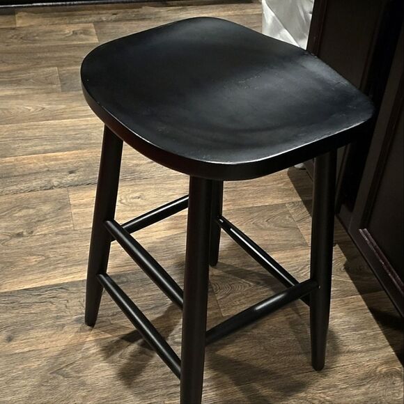Maven Lane Luna Bar Stool In Rustic  Black Wood Finish - Picture 11 of 13